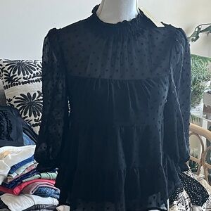 Monteau of Los Angeles 
Sheer Swiss Dot Black Blouse - Women